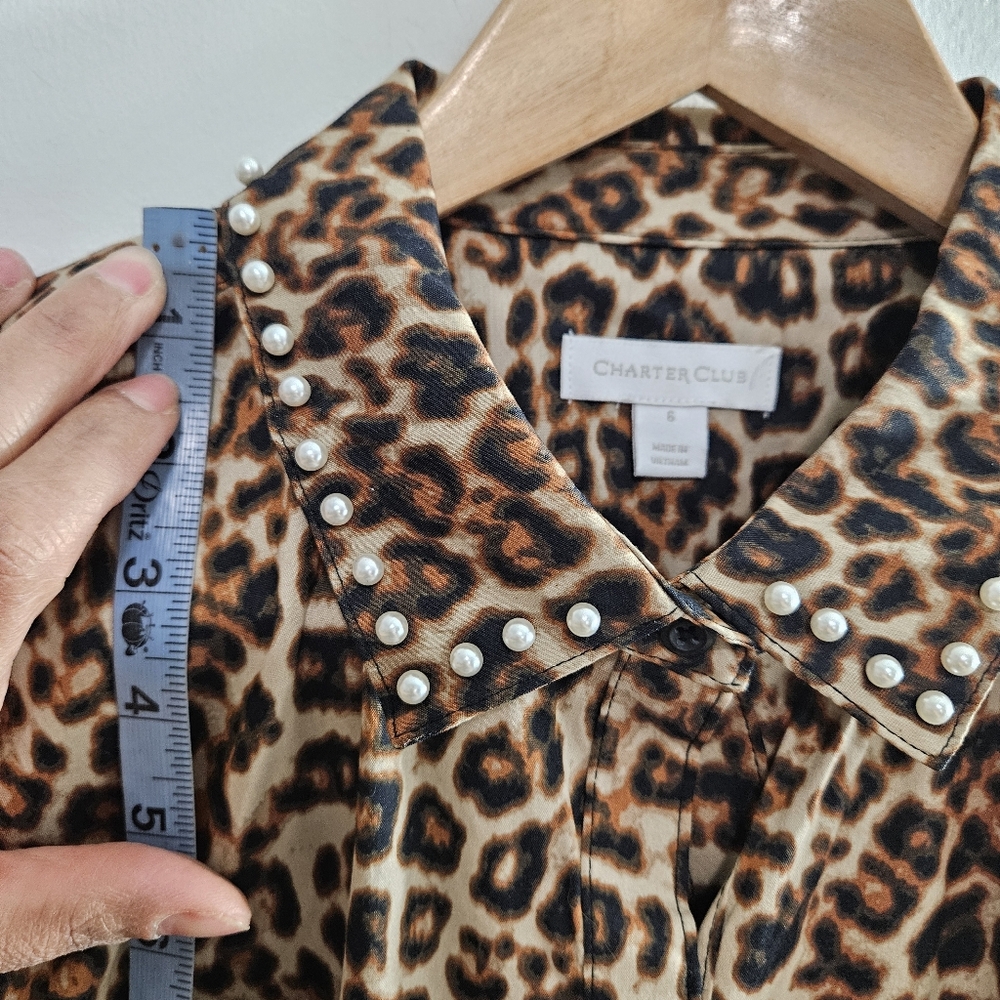 Charter Club Leopard Print And Pearl Women's Button Up Top - Picture 9 of 16